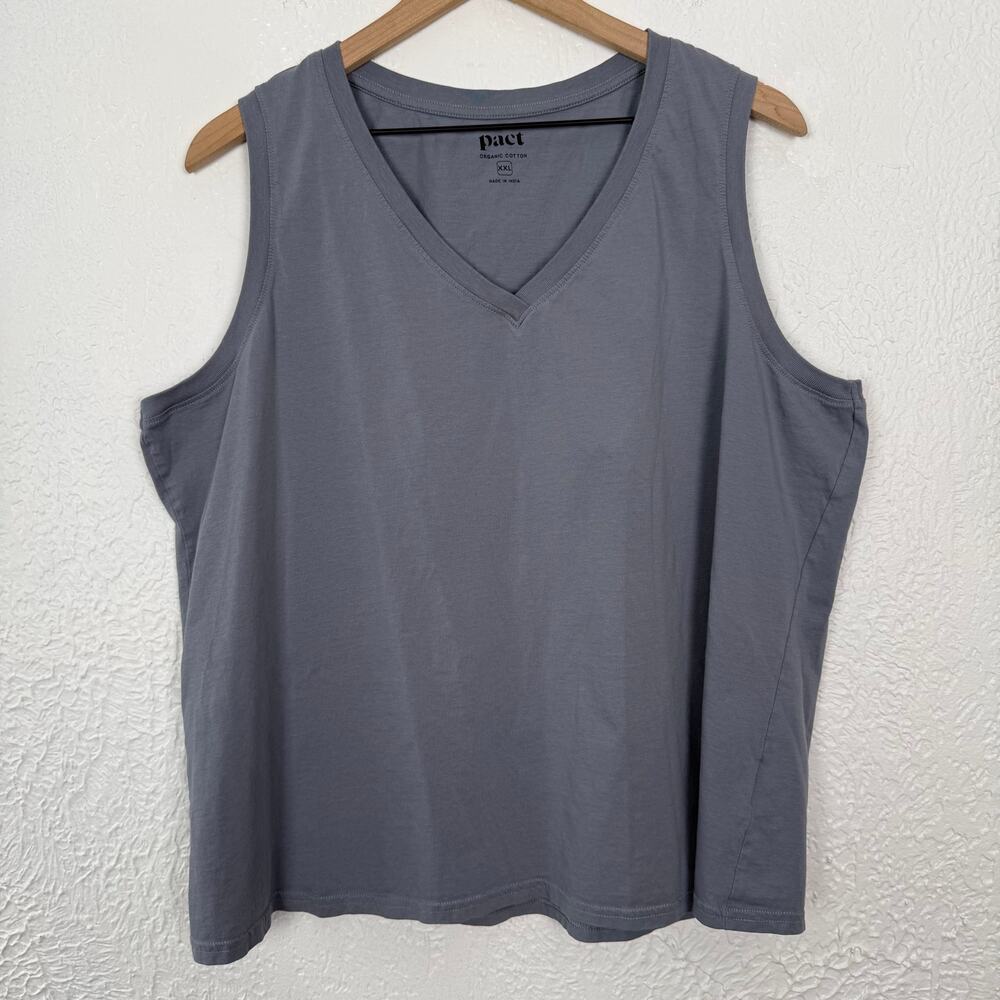 Pact Organic Cotton Sleeveless V-Neck Tank Top Grey Size XXL